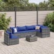 Set de muebles de jardín 7 pzas y cojines ratán sintético gris