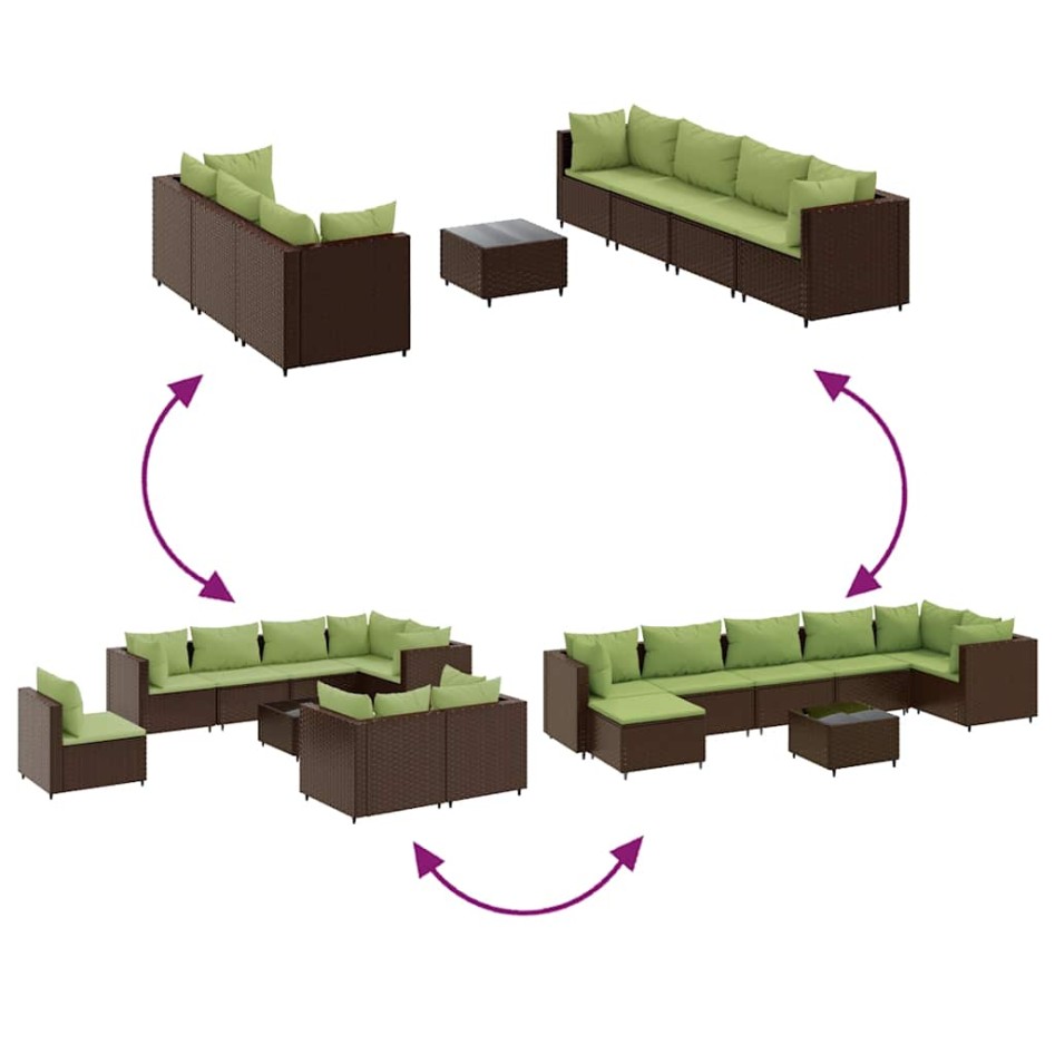 Set sofás de jardín 8 piezas y cojines ratán sintético