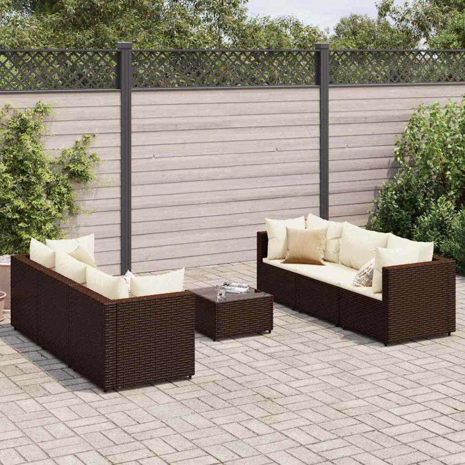 Set muebles de jardín 7 piezas y cojines ratán sintético