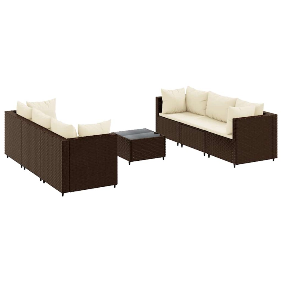 Set muebles de jardín 7 piezas y cojines ratán sintético