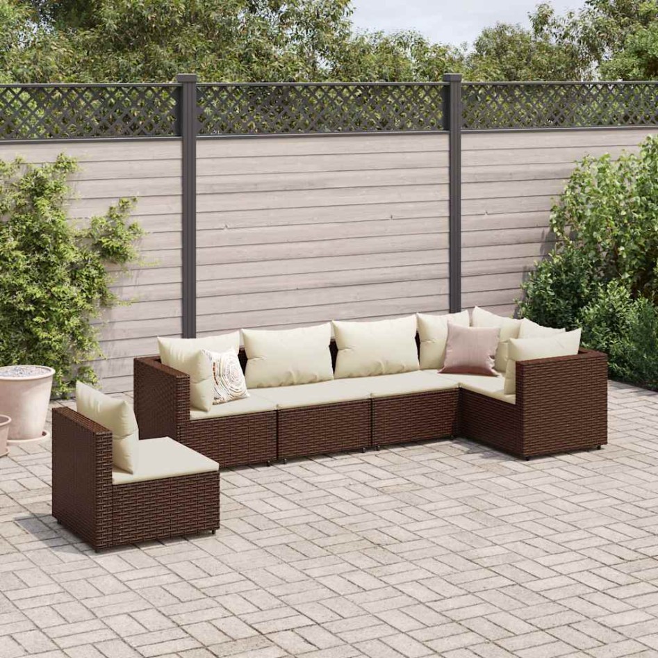 Set muebles de jardín 6 piezas y cojines ratán sintético