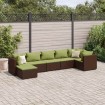 Set muebles de jardín 7 piezas y cojines ratán sintético marrón