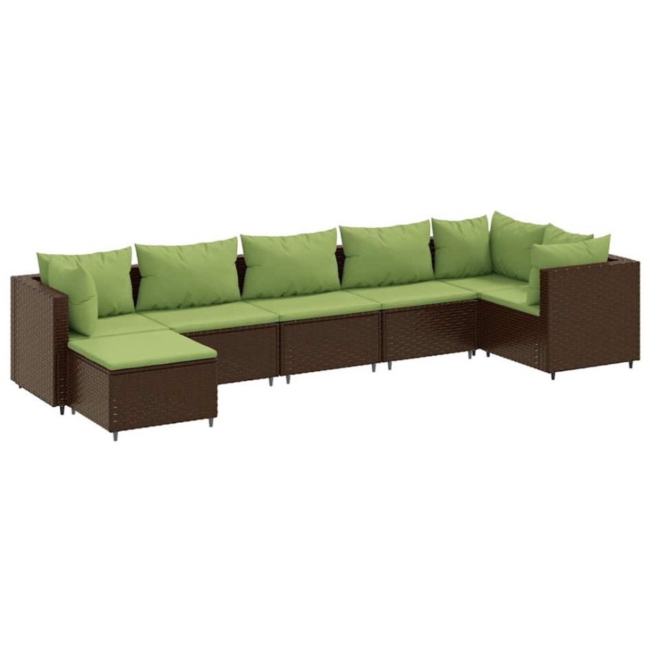 Set muebles de jardín 7 piezas y cojines ratán sintético