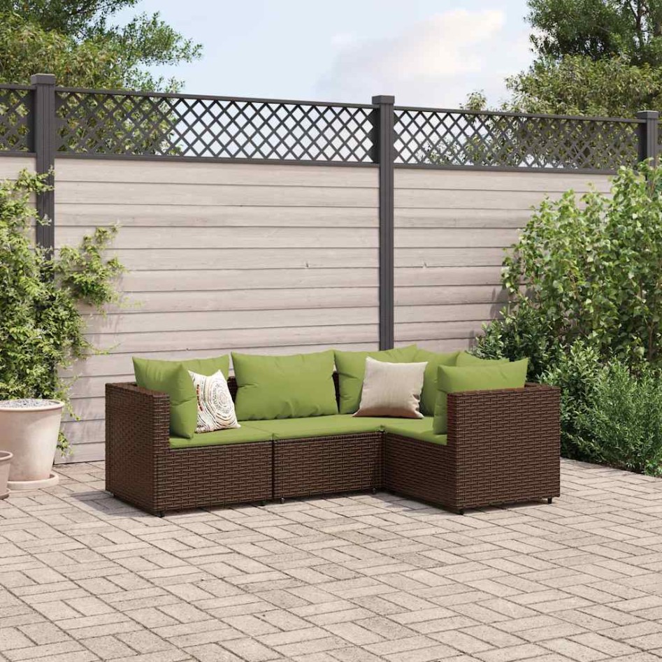 Set muebles de jardín 4 piezas y cojines ratán sintético