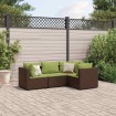 Set muebles de jardín 4 piezas y cojines ratán sintético marrón