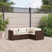 Set muebles de jardín 4 piezas y cojines ratán sintético marrón