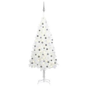 Árbol de Navidad preiluminado con luces y bolas blanco 180