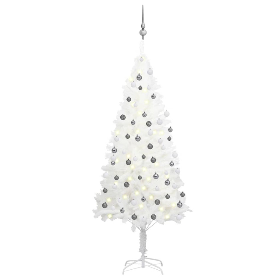 Árbol de Navidad preiluminado con luces y bolas blanco 180