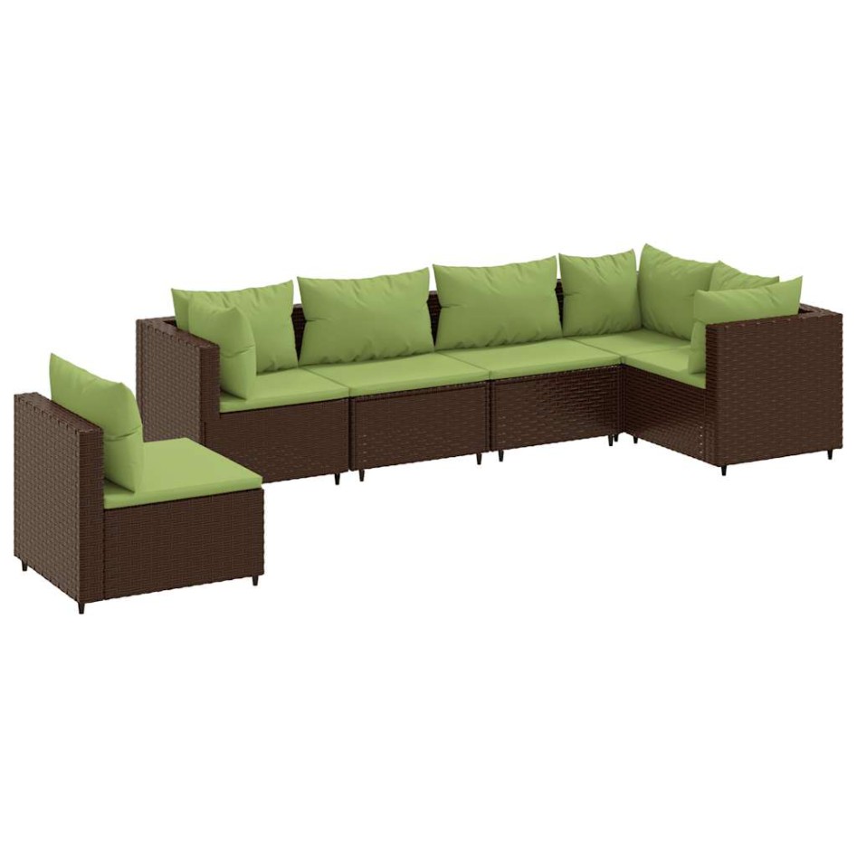 Set muebles de jardín 6 piezas y cojines ratán sintético