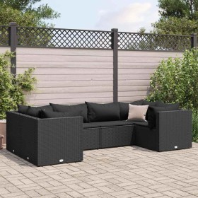 Set muebles de jardín 6 piezas y cojines ratán sintético