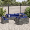Set de muebles de jardín 9 pzas y cojines ratán sintético gris