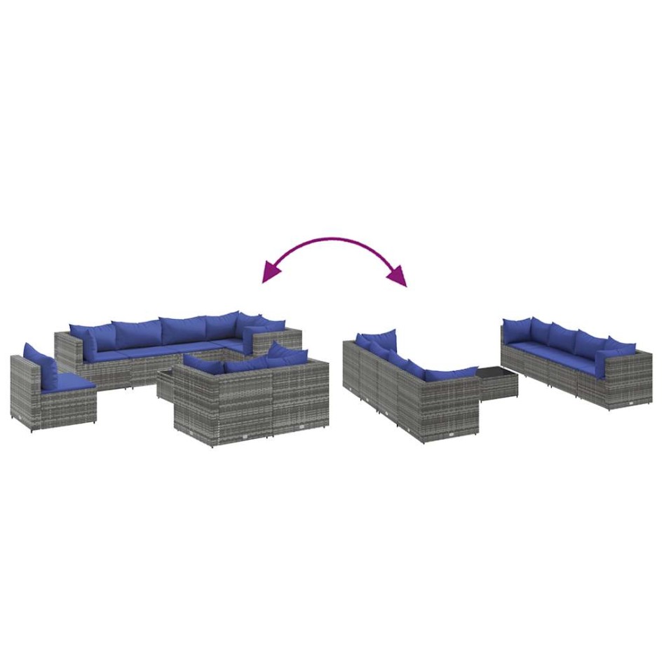 Set de muebles de jardín 9 pzas y cojines ratán sintético
