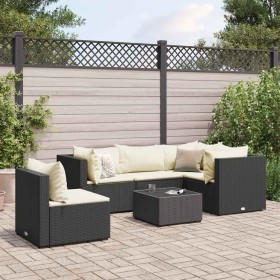 Set muebles de jardín 6 piezas y cojines ratán sintético