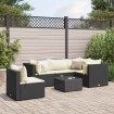 Set muebles de jardín 6 piezas y cojines ratán sintético negro