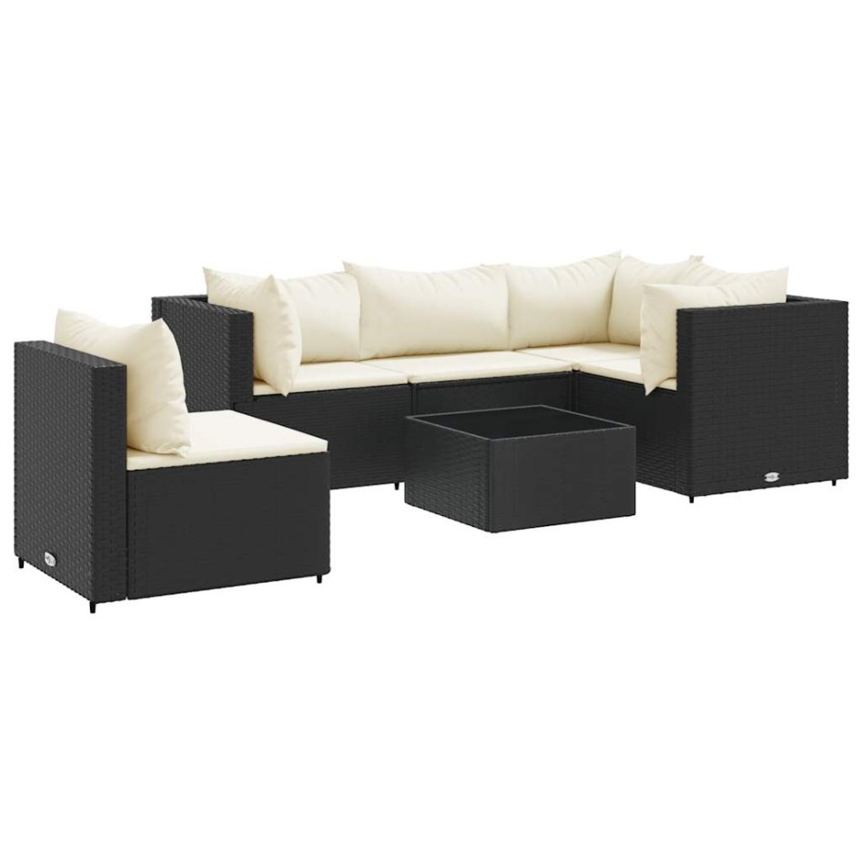 Set muebles de jardín 6 piezas y cojines ratán sintético