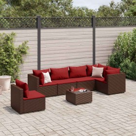Set muebles de jardín 7 piezas y cojines ratán sintético