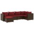 Set muebles de jardín 6 piezas y cojines ratán sintético