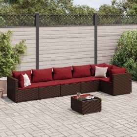 Set muebles de jardín 7 piezas y cojines ratán sintético