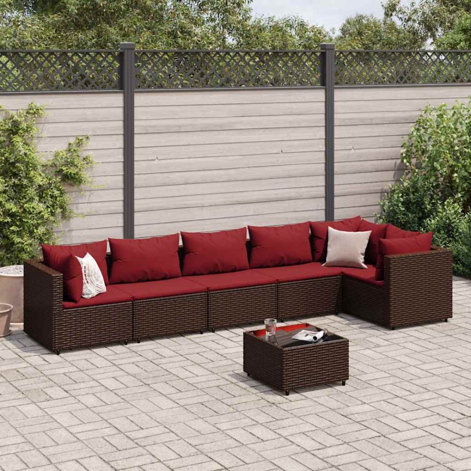 Set muebles de jardín 7 piezas y cojines ratán sintético