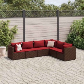 Set muebles de jardín 6 piezas y cojines ratán sintético