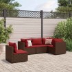 Set muebles de jardín 5 piezas y cojines ratán sintético marrón