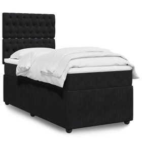 Cama box spring con colchón terciopelo negro 100x200