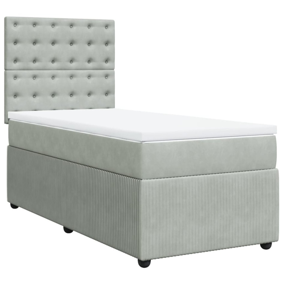 Cama box spring con colchón terciopelo gris claro 90x190