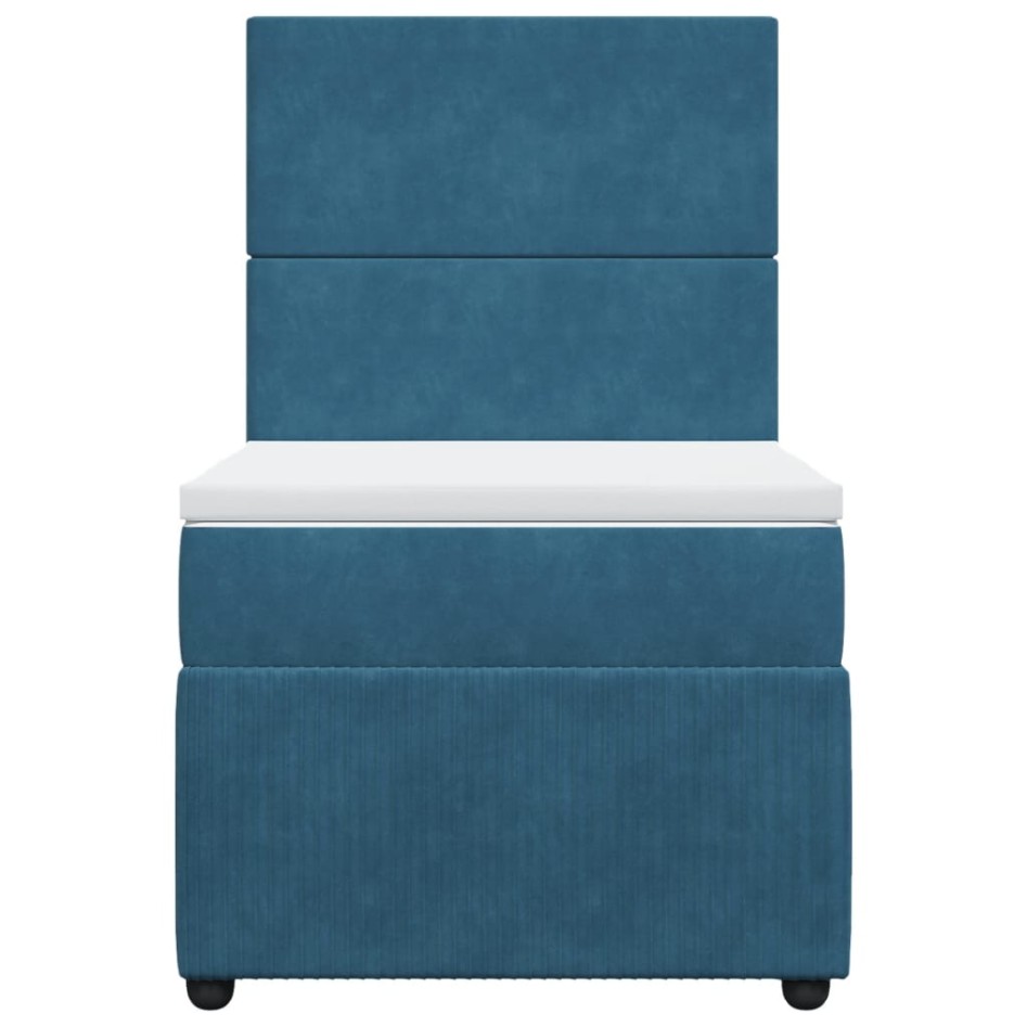 Cama box spring con colchón terciopelo azul oscuro 80x200