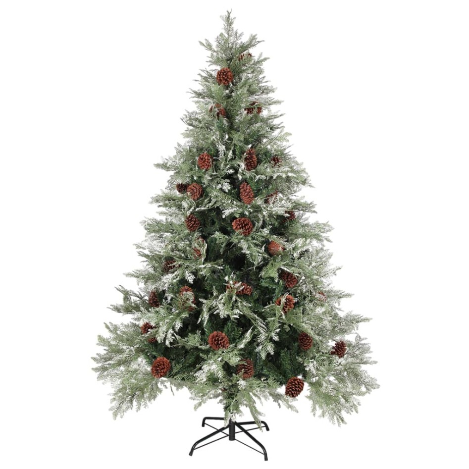 Árbol de Navidad con luces y piñas PVC PE verde y blanco 150