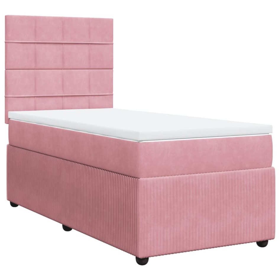 Cama box spring con colchón terciopelo rosa 80x200