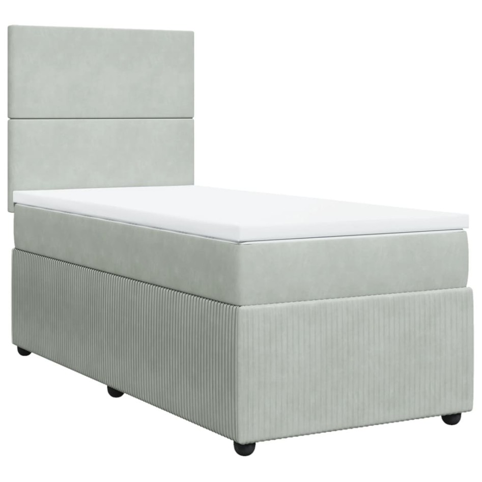 Cama box spring con colchón terciopelo gris claro 90x190