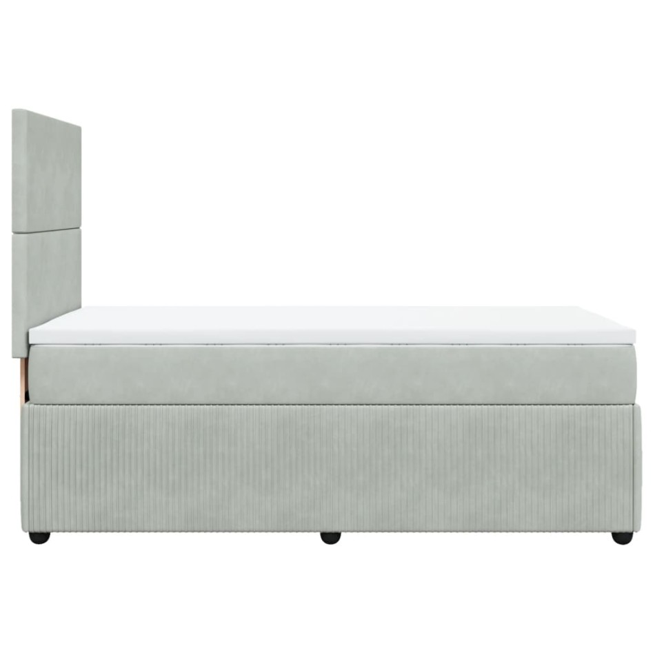 Cama box spring con colchón terciopelo gris claro 90x190
