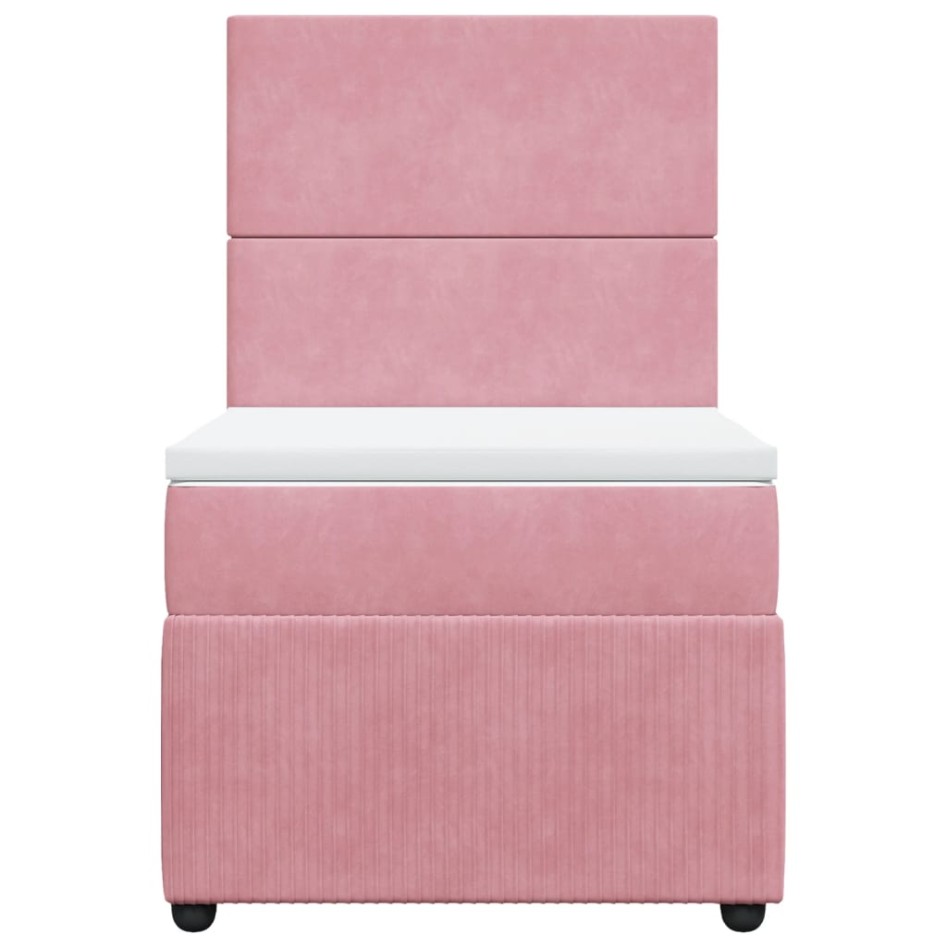 Cama box spring con colchón terciopelo rosa 90x190