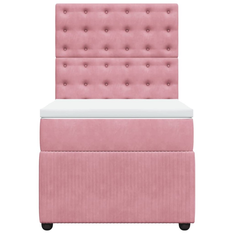 Cama box spring con colchón terciopelo rosa 80x200