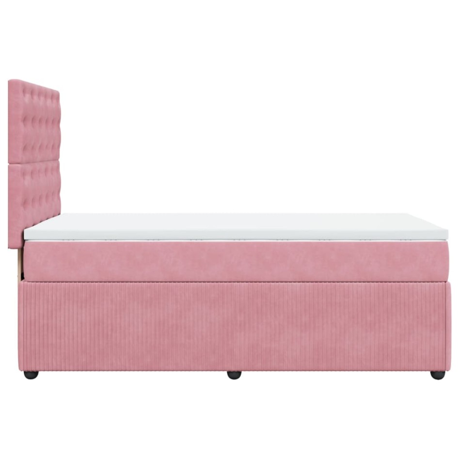 Cama box spring con colchón terciopelo rosa 80x200