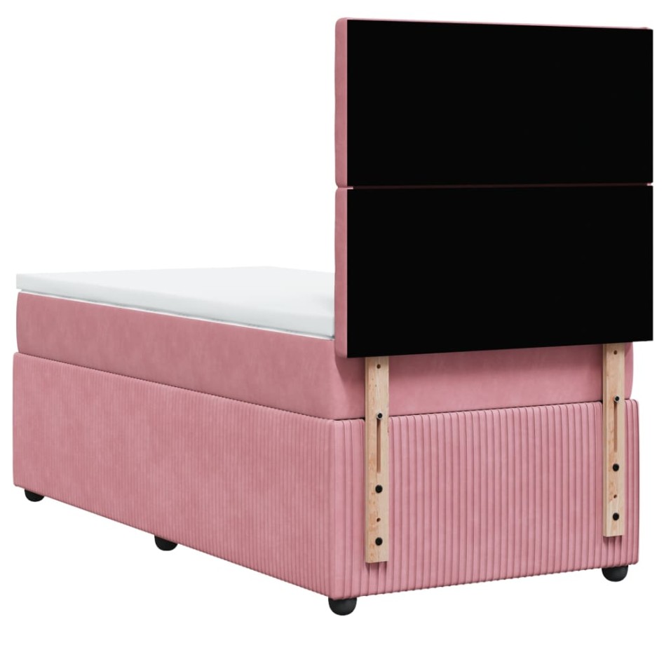 Cama box spring con colchón terciopelo rosa 80x200