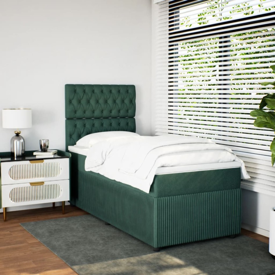 Cama box spring con colchón terciopelo verde oscuro 90x200