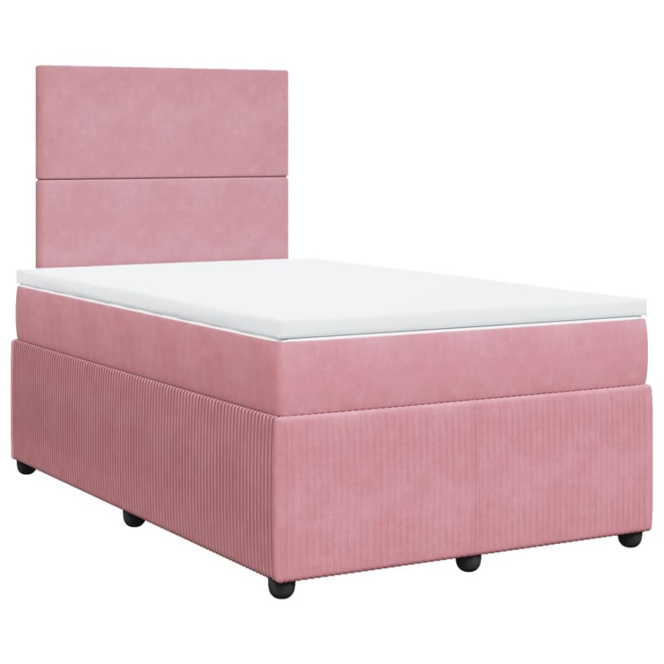 Cama box spring con colchón terciopelo rosa 120x190