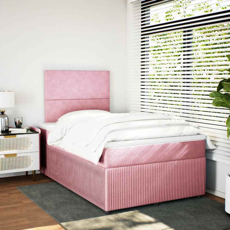 Cama box spring con colchón terciopelo rosa 120x190