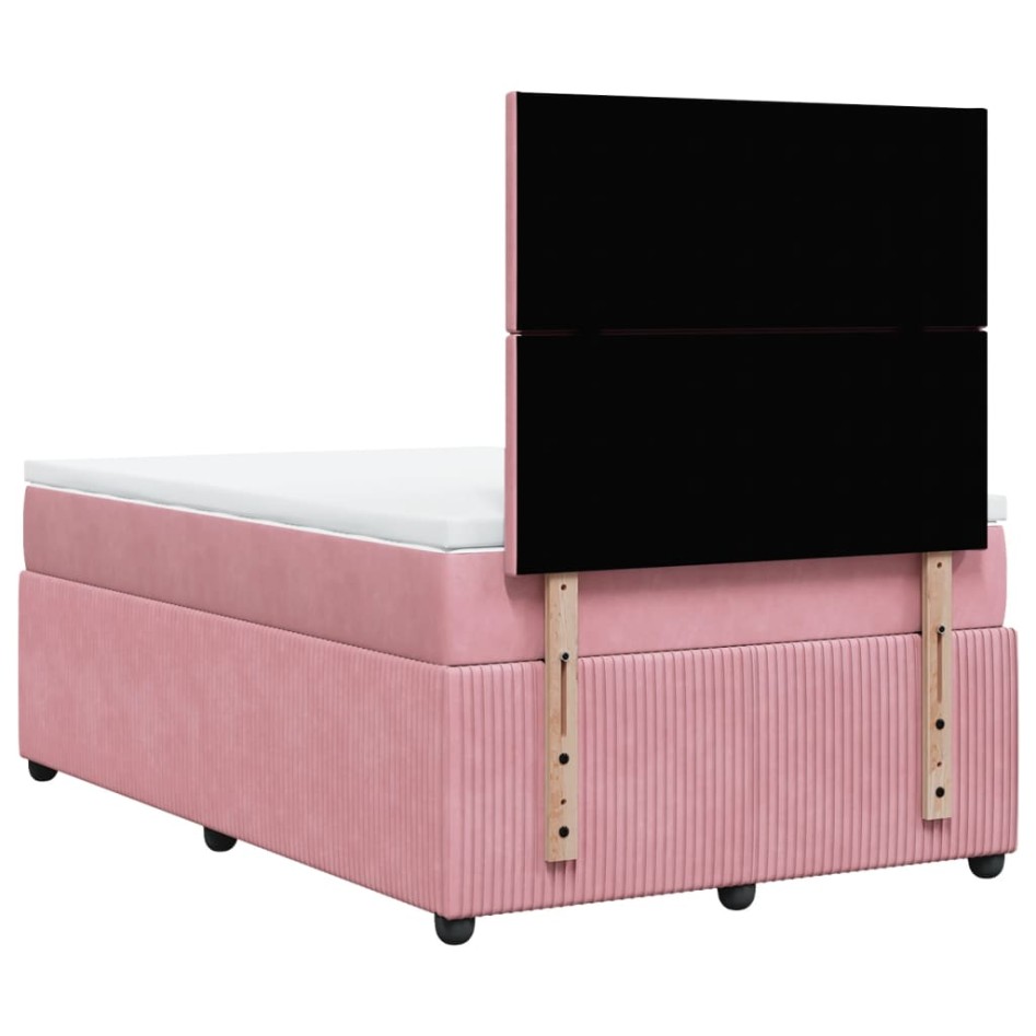 Cama box spring con colchón terciopelo rosa 120x190