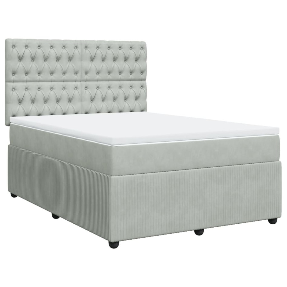 Cama box spring con colchón terciopelo gris claro 140x190