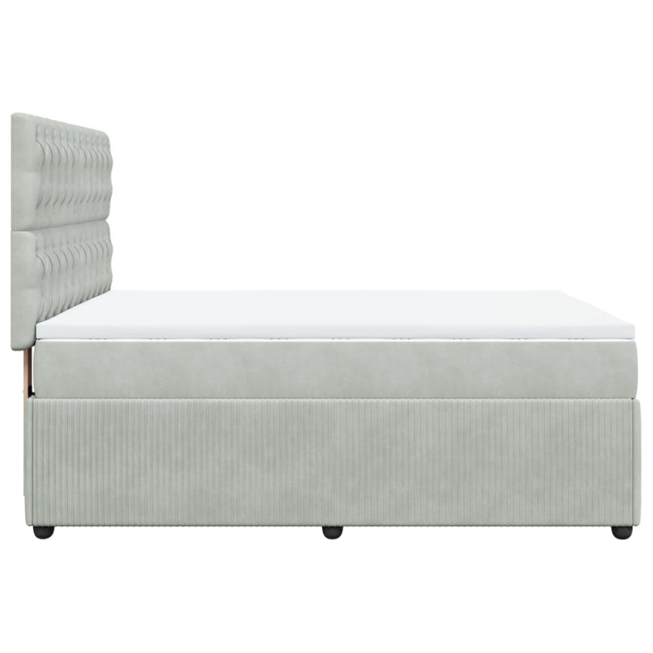 Cama box spring con colchón terciopelo gris claro 140x190