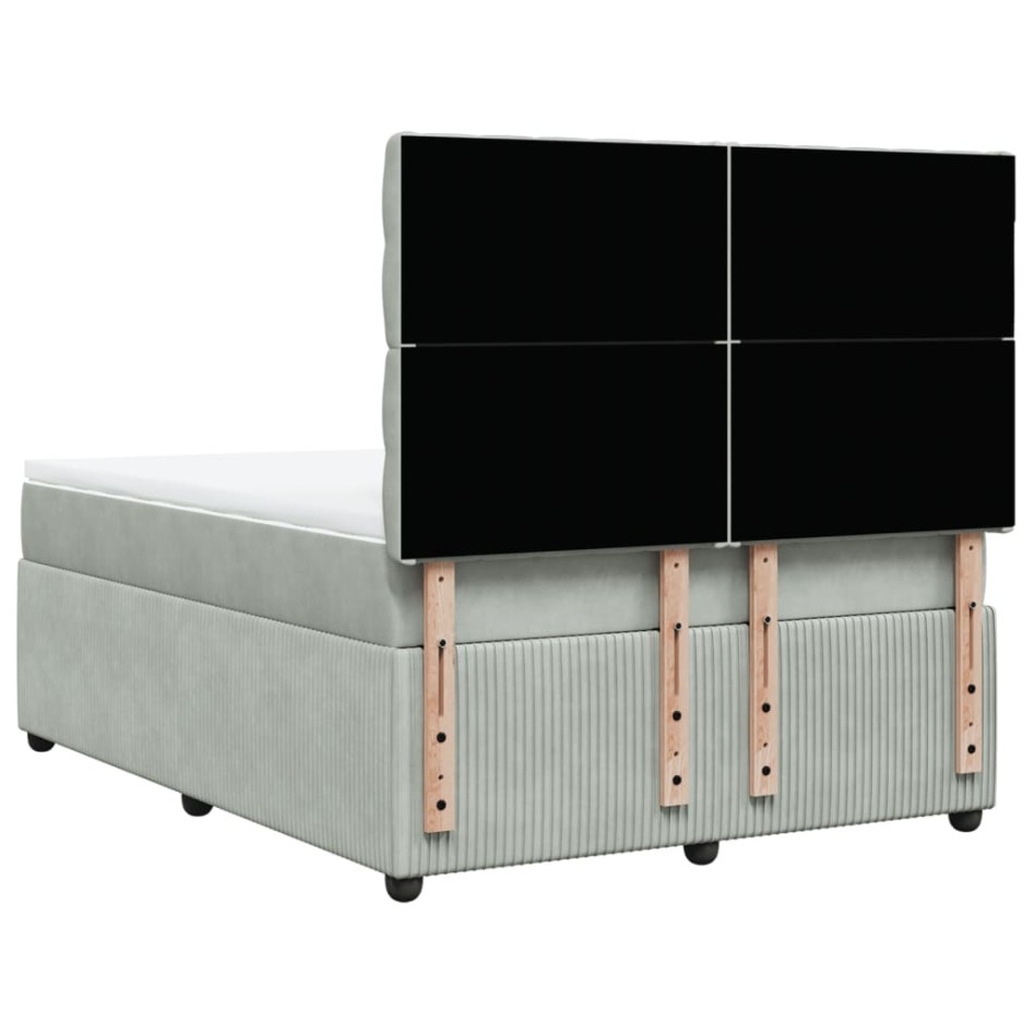 Cama box spring con colchón terciopelo gris claro 140x190