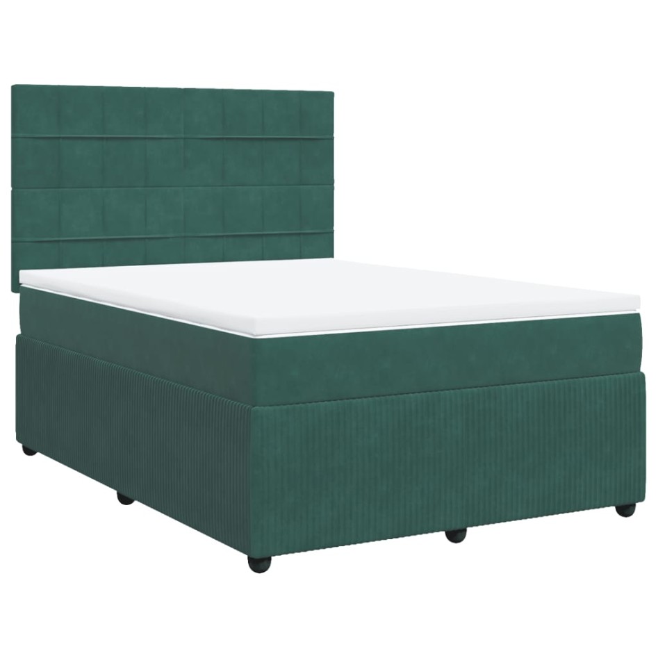 Cama box spring con colchón terciopelo verde oscuro 140x190