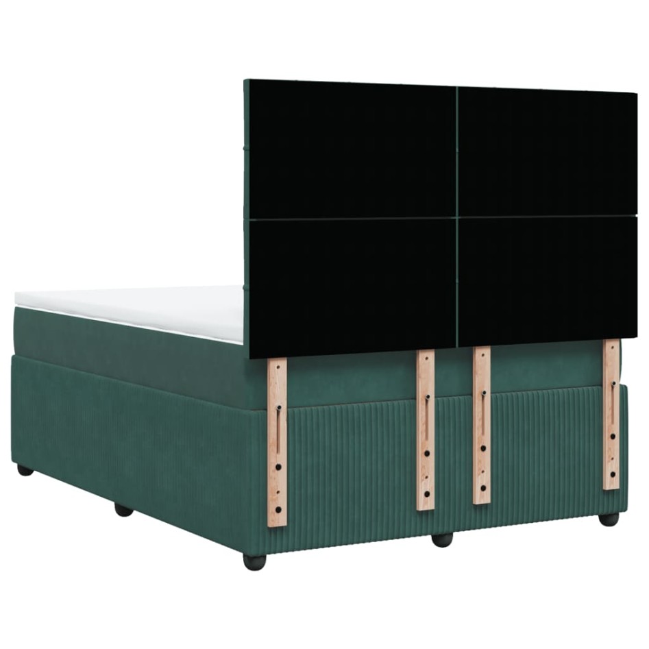 Cama box spring con colchón terciopelo verde oscuro 140x190