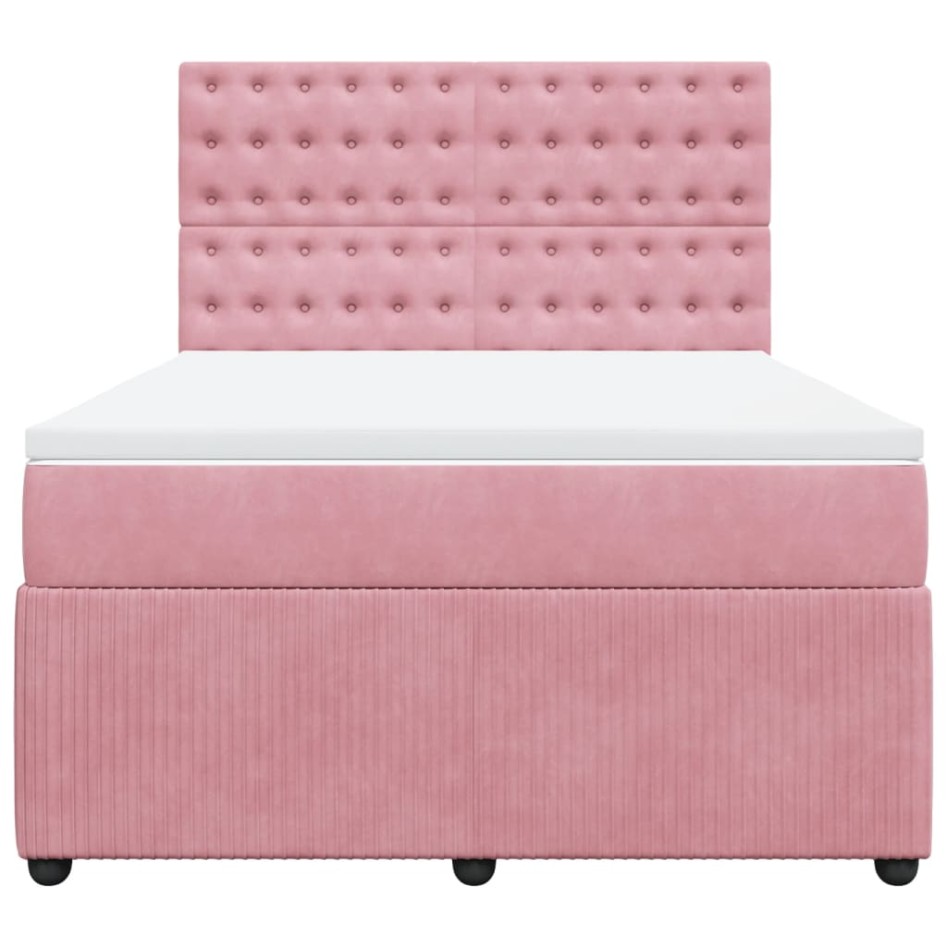 Cama box spring con colchón terciopelo rosa 140x200