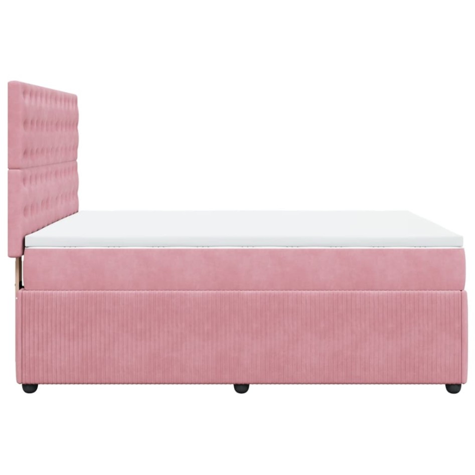 Cama box spring con colchón terciopelo rosa 140x200