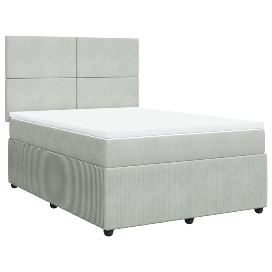 Cama box spring con colchón terciopelo gris claro 140x190
