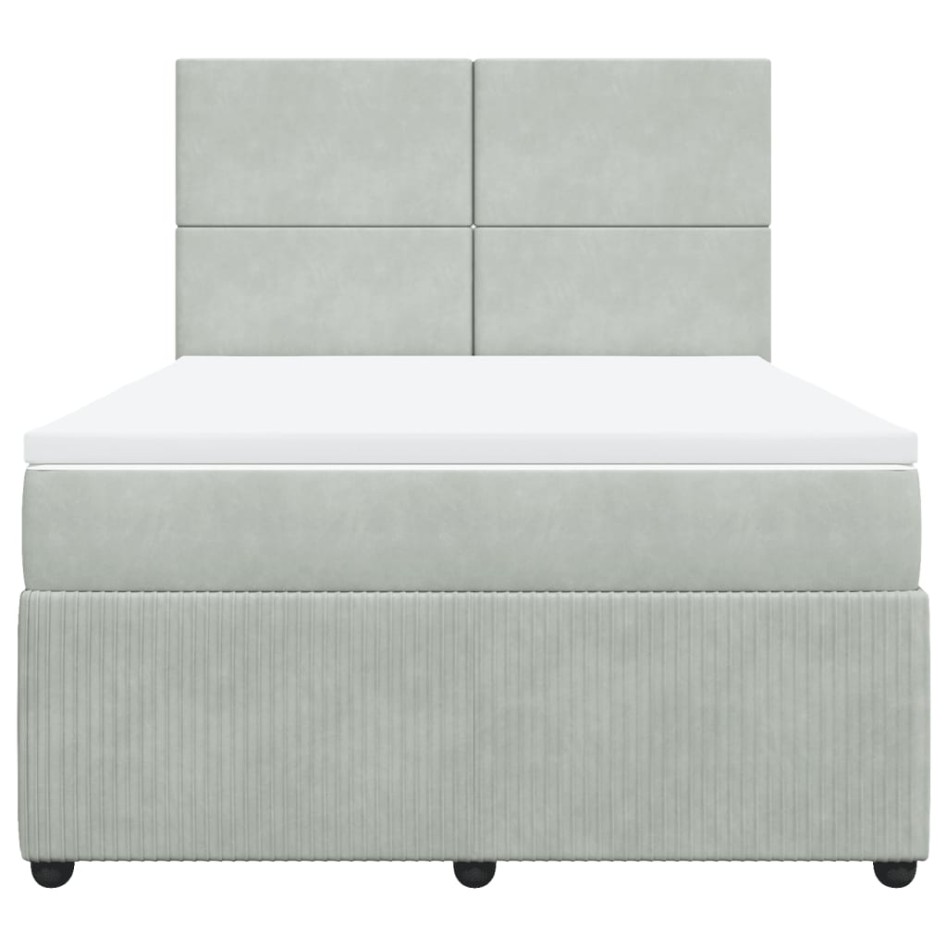 Cama box spring con colchón terciopelo gris claro 140x190