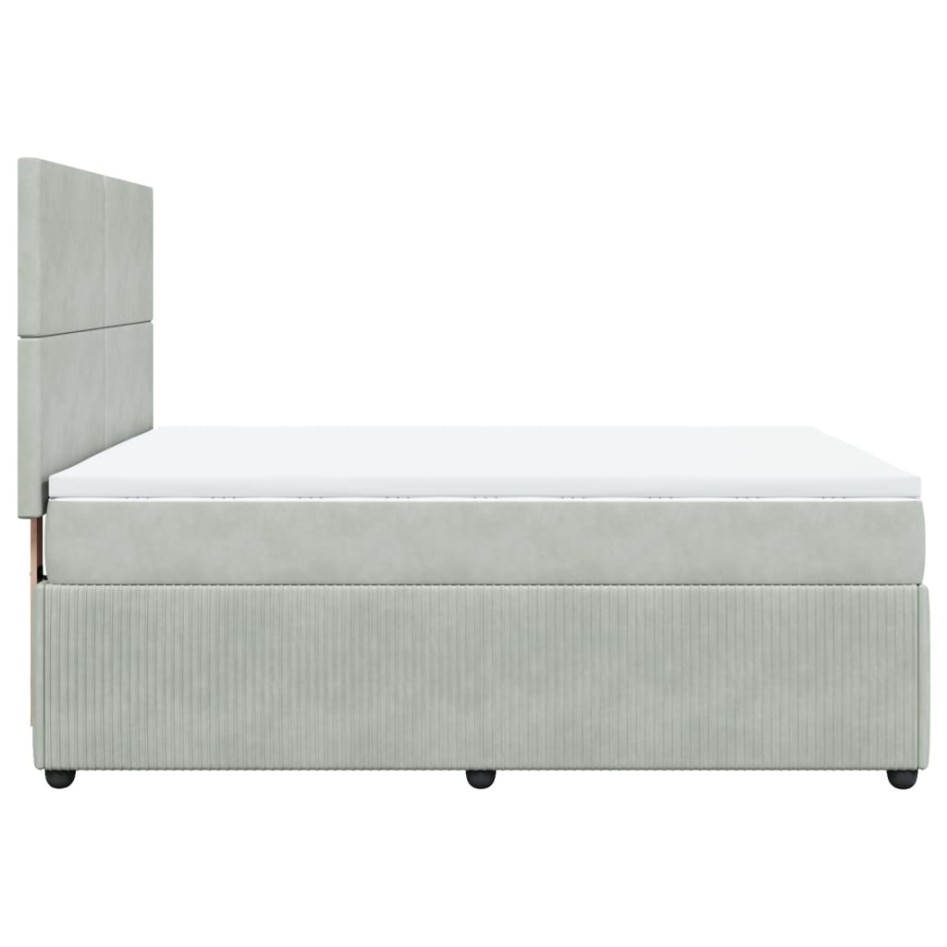Cama box spring con colchón terciopelo gris claro 140x190